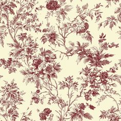 a floral wallpaper with red flowers and leaves