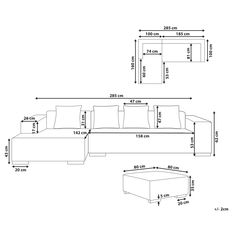 a drawing of a couch and ottoman with measurements