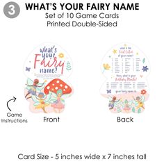 three different fairy themed cards with the text, what's your fairy name?