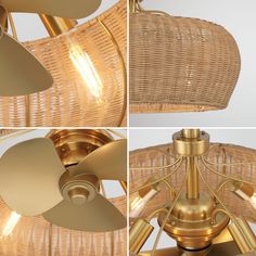 four different views of a wicker chandelier