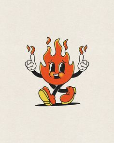 a drawing of a cartoon character sitting in front of a fire with two thumbs up