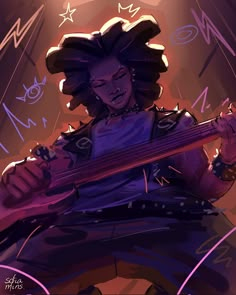 a drawing of a person with an electric guitar