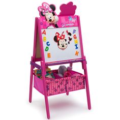 a pink minnie mouse easel with mickey mouse on it