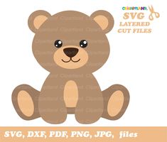 a brown teddy bear sitting on top of a blue and white striped background with the words svg cut file