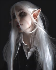 a woman with long white hair and cat ears