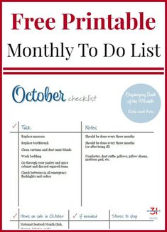 the free printable month to do list is shown in red, white and blue