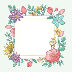 a square frame with flowers and leaves around it