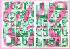 a collage of pink and green images with the number six in it's center