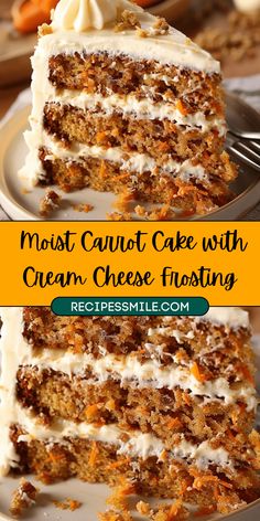 a slice of carrot cake with cream cheese frosting