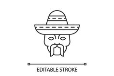 Head with mustache and sombrero linear icon. Macho. Traditional mexican man. Thin line illustration. Contour symbol. Vector isolated outline drawing. Editable stroke. If you are interested in custom design or want to make some adjustments to purchase the product, don't hesitate to contact us! bsd@bsdgraphic.com Outline Drawing, Traditional Mexican, Outline Drawings, Line Illustration, Peace Gesture, Custom Design, Design