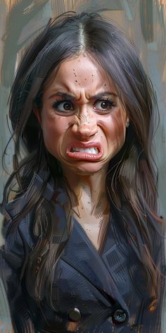 a digital painting of a woman with an angry look on her face