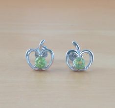 Sterling Silver Peridot Apple Earrings | Peridot Stud Earrings UK Silver Apple, Apple Design, Organza Gift Bags, Stud Earrings Set