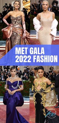 the met gala 2012 fashion show is shown in four different pictures, including dresses and gowns