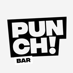 the words punch bar are black and white