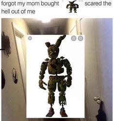 an image of a robot in the hallway with caption that reads, i forgot my mom bought this toy for me