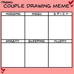 a couple drawing meme is shown on a pink background with hearts and the words, hug