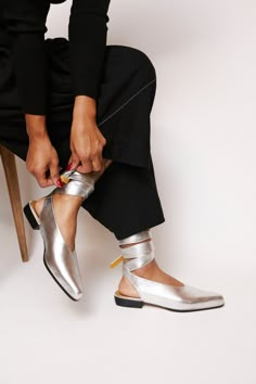 Bruna Silver Ballerina Flats – Mafalda Cosy Minimalism, Silver Ballerina Flats, Chic Shoes, Silver Flats, Ankle Wrap, Silver Shoes, Ballerina Flats, Shoe Obsession