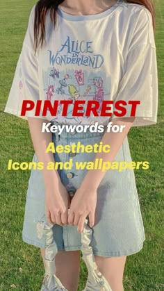 a girl with her hands in her pocket and the words pinterest keywords for aesthetic icons and wallpapers