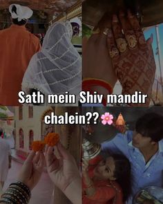 some people are holding flowers in their hands and the words sath mein shiv mandir chaelin?