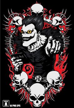 a black and red poster with skulls on it