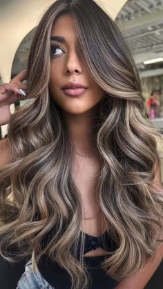 Balayage With Dark Root, 2024 Summer Hair Trends Color, Teddy Brown Balayage, Lived In Highlights On Dark Hair, Ombre Hair Color Light Brown, Chocolate Hair With Dimension, Balayage Hair Indian, Capuchino Hair Color, Haircolors Trends 2024