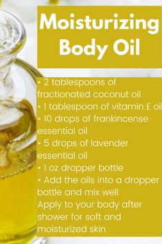 Body Oil Recipe Essential Oils, Body Oil Recipe Dry Skin, Home Made Body Oil Recipe, How To Make Body Oil Perfume, Body Oil Diy Recipe, How To Make Your Own Body Oil, Diy Body Oil Recipe With Essential Oils, Diy Body Oil Moisturizer, After Shower Body Oil Diy