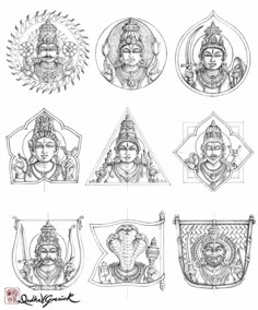 the nine avatars of hindu deities in their respective designs, including an image of lord rama