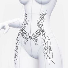 an animated woman with barbed wire on her body