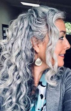 Gray Hair, Long Curly, Grey Hair, Over 50, Curly Hair, A Woman, Hairstyles, Grey, Hair