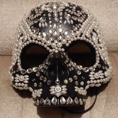 Beautiful Skull Mask Never Worn Has Rhinestones And Pearls Truly A Statement Piece! Bedazzled Stuff, Skeleton Mask, Claire's Accessories, Skull Mask, Face Masks, Faux Pearl, Statement Pieces, Black Silver, Skeleton