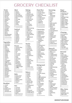 a printable list for the master grocery list, which includes items that are not available in