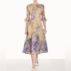 Be The Source Of Romance In The Air In This Enchanting Dress Cut From Ethereal Silk And Splashed With Brushstroked Blooms. Hidden Back-Zip Closure Jewel Neck Elbow-Length Sleeves Removable String Belt Slip Lining With Adjustable Straps 100% Silk Dry Clean Zimmerman Size 1 Which Can Fit Us 4-6 Zimmermann Dress Wedding Guest, Zimmerman Botanica Dress, Zimmerman Dress, Zimmermann Dress, Gathered Sleeves, 2023 Collection, Sleeve Midi Dress, Midi Dress With Sleeves, Dress Cuts