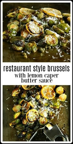 an image of roasted brussel sprouts with lemon caper butter sauce