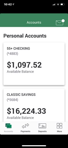 an iphone screen showing personal accounts and savings