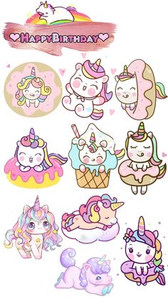 the unicorn stickers are all different colors and shapes, but one has a rainbow on it