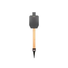 a black shovel with wooden handle on a white background