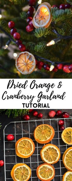 oranges and cranberry garland on a christmas tree