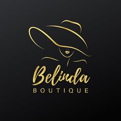 the logo for belinda boutique is shown in gold and black with a woman's face wearing a large hat