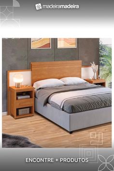 an image of a bedroom setting with bed, nightstands and night stand in it