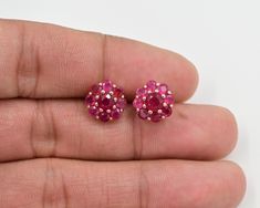 "Natural Ruby Cut Earrings Studs, 925 Sterling Silver, July Birthstone, 14K Rose Gold Vermeil, Ruby Jewelry, Wedding Earring, Gift For Her. ►Made of solid sterling silver with a rhodium finish (925) ● Code --- ER-553 ● Main Stone --- Natural Ruby Cut  ● Birthstone Month --- July ● Color --- Red ● Gem Size --- 3 MM, 5 MM ● Carat Weight --- 3.6 ct. (approx.) ● Total Weight --- 3.74 Gram ● Gemstone Creation --- 100% Natural Some of the amazing additional features of this product: ● Fine, professional cut natural gemstones - not synthetic, lab created, nor simulated ● Elegant, makes beautiful engagement gift; anniversary gift; bridesmaid gift; gift for girlfriend; gifts for mom; gift for fiancée ● Suitable for all special occasions ♥ Benefits of wearing Ruby gemstone (Healing Properties): In m Valentine's Day Round Gemstone Earrings, Valentine's Day Round Hallmarked Earrings, Gemstone Cluster Earrings Gift, Sterling Silver Cluster Earrings For Gift, Gemstone Cluster Earrings As A Gift, Ruby Earrings Studs, Wedding Earring, Cut Earrings, Earring Gift