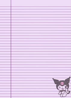 a purple lined paper with an image of a cat on it