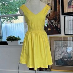 This Yellow Dress Screams Summer, Spring, Happiness. This Piece Is From Zara Collection Vibrant Yellow A Line Wait Band Zipper In Back V Neck And Back In V As Well Real Pockets This Piece Is Definitely A Winner Nwt Xs But Runs Close To S. Yellow A-line Sundress, Yellow Cotton Midi Sundress, Chic Yellow Cotton Dress, Casual Yellow A-line Midi Dress, Chic Yellow Cotton Sundress, Yellow A-line Mini Dress For Brunch, Yellow Cotton A-line Midi Dress, Casual Yellow A-line Dress, Spring Yellow A-line Mini Dress