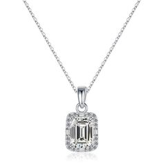 PRICES MAY VARY. DETAILS: This moissanite halo pendant features a stunning brilliant Emerald Cut 5*7mm 1 ct Conflict-Free Lab Created Diamond-Moissanite. Surrounded by 16 round cut sidestones. It lives on an 18K White Gold Plated Solid 925 Sterling Silver chain link necklace. A glowing statement of dedication and beauty for the future of your special someone. CONFLICT-FREE: Moissanite is a conflict-free affordable alternative to diamonds. As lab-grown gemstones, they have minimal impact on the e Dating Gifts, Wife Necklace, Moissanite Pendant, Mohs Scale, Halo Necklace, Moissanite Necklace, Physical Properties, Halo Pendant, Timeless Gifts