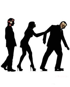 three silhouettes of people holding hands in the shape of two women and one man