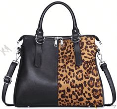 Bird in Bag - Womens Faux Leather Shoulder Handbag with Chic Black Leopard Print - Stylish & Practical for Everyday Use Leopard Print Handbags, Beg Tangan, Vegan Leather Tote, Estilo Chic, Leather Shoulder Handbags, Vintage Purses, Black Leather Tote, Satchel Purse, Satchel Handbags