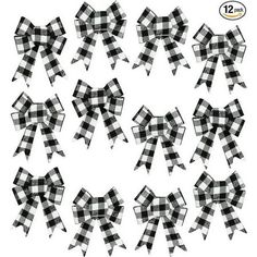 12 black and white gingham bows with clippings for hair or headbands