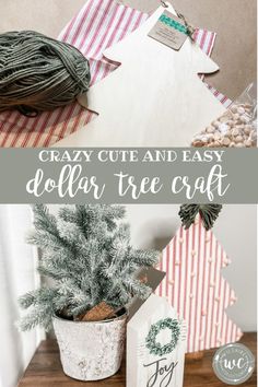 the crafty cut and easy dollar tree craft is displayed on a table next to a potted plant