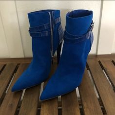 Brand New!!! Never Worn!!! Blue Suede With Faux Leather Detail 4” Heel Beautiful Blue Color Asset For Your Wardrobe Just Fab Shoes, Justfab Shoes, Leather Detail, Suede Ankle Boots, Blue Suede, Beautiful Blue, Bootie Boots, Ankle Boots, Faux Leather