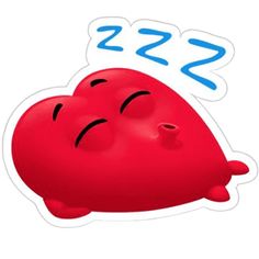 a red heart shaped pillow with eyes closed