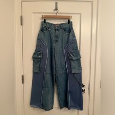 Women’s Pants From Nyc Brand Private Policy Size M; Waist 28-30 - Premium Cotton Denim Fabric With Mesh Combo - Large 3d Cargo Pockets - Oversized Baggie Silhouette - Slightly High Waisted Original Product Here: Https://Privatepolicyny.Com/Products/Mesh-Combo-Cargo-Baggie-Jeans-Blue?Srsltid=Afmbooooxdbdy5se0qxptojtq2th1dd2xfx30bxyr0ivg0vqhctn577e Baggie Jeans, Jeans Cargo, Cargo Jeans, Denim Fabric, Flare Jeans, Wide Leg, Women Jeans, High Waisted, Mesh